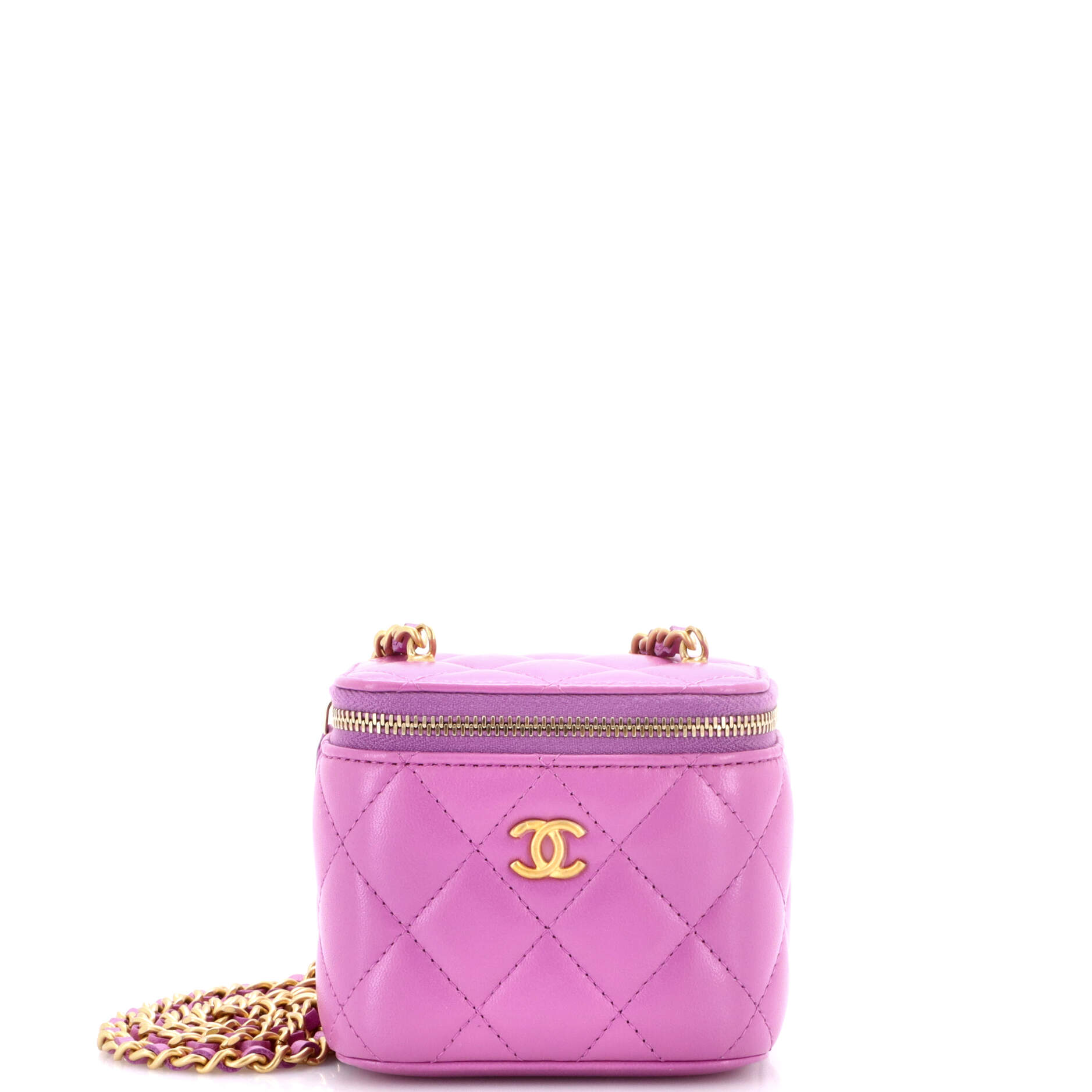 Pearl Crush Vanity Case with Chain Quilted Lambskin Mini