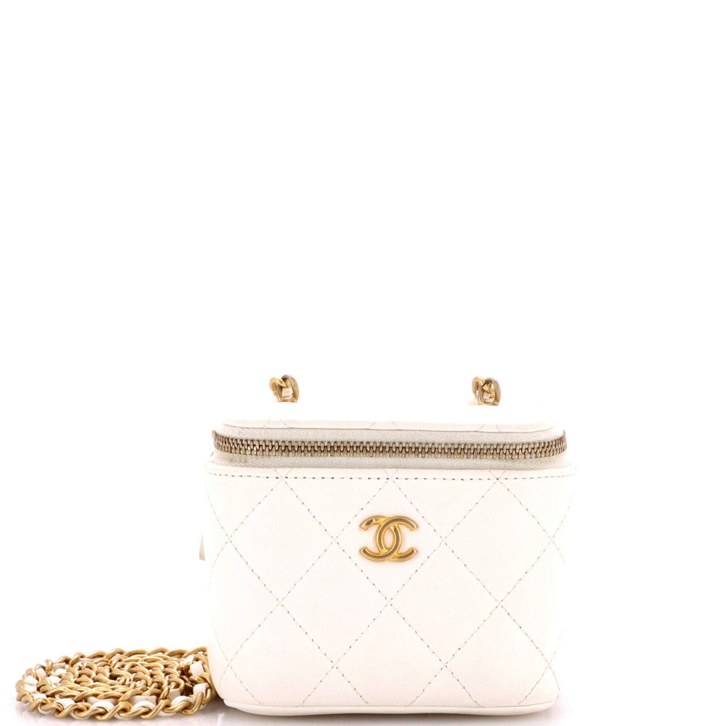 Pearl Crush Vanity Case with Chain Quilted Lambskin Mini