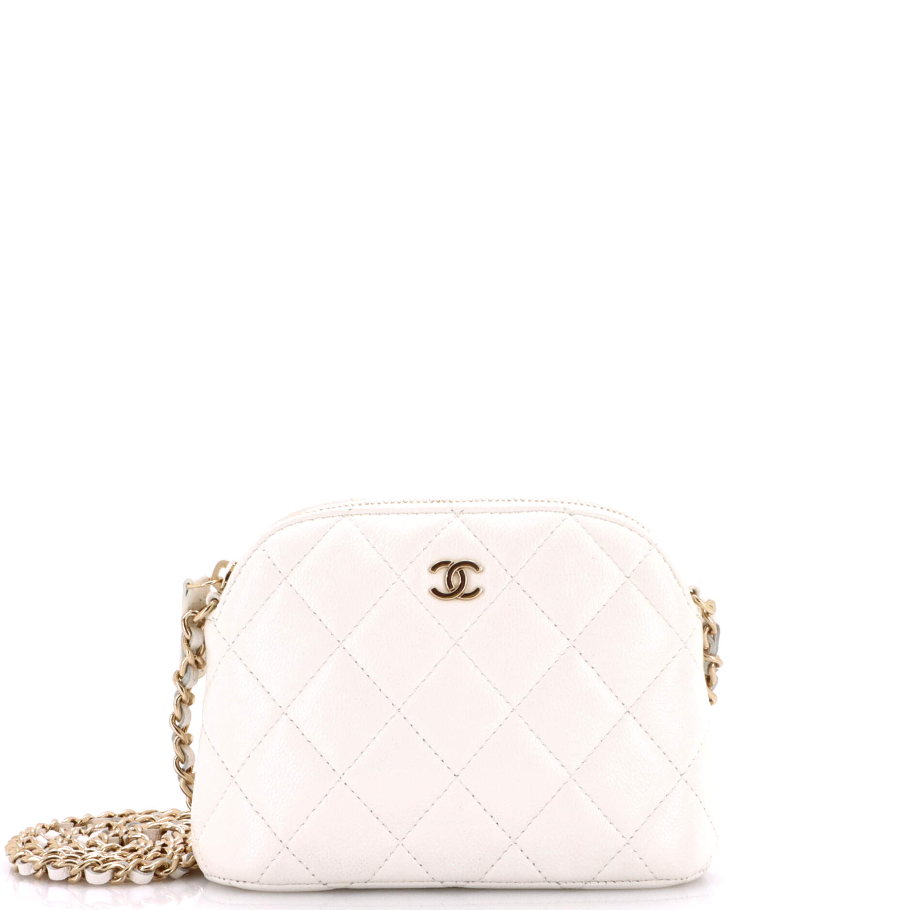 CC Dome Zip Clutch with Chain Quilted Caviar Mini
