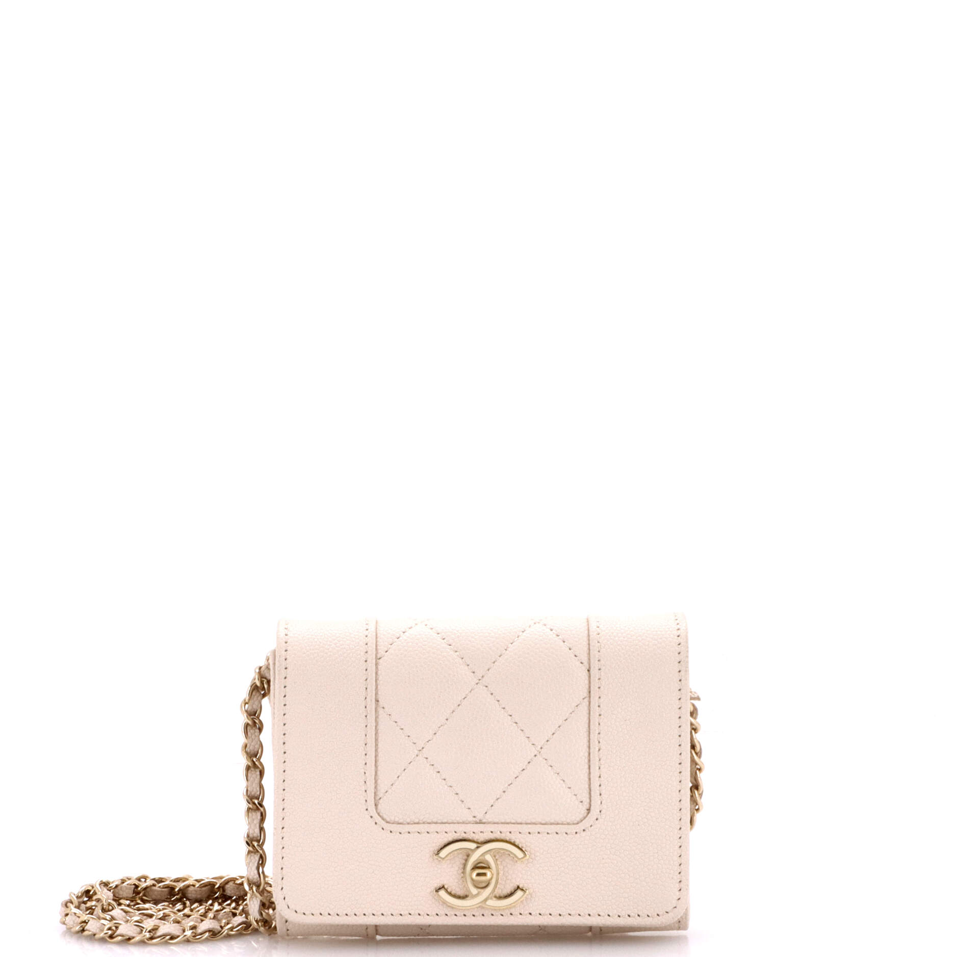 Mademoiselle Vintage Card Holder on Chain Quilted Caviar