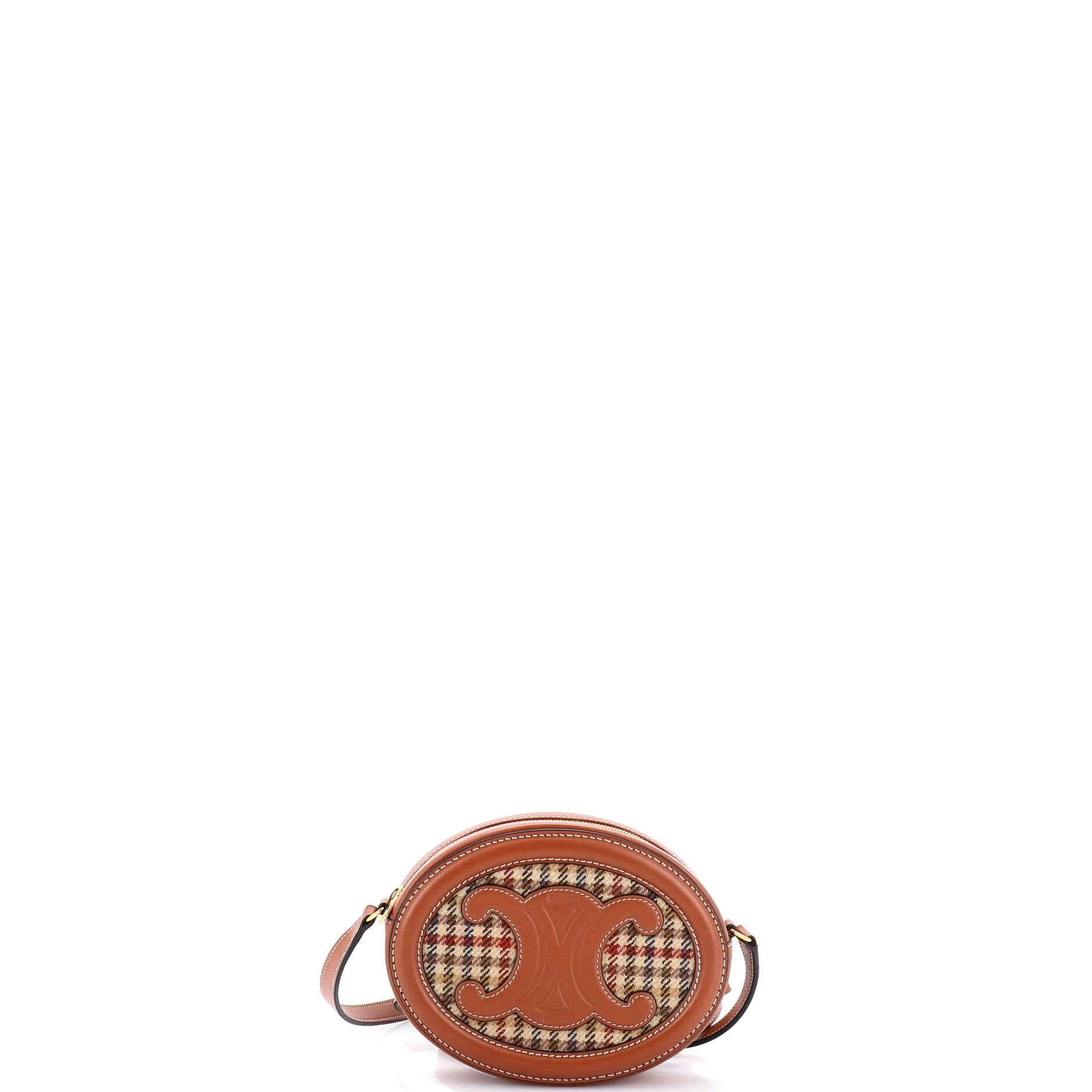 Triomphe Oval Crossbody Bag Tweed and Leather