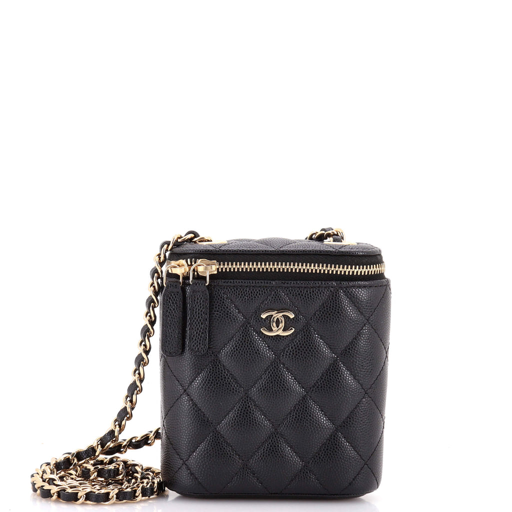 Vertical Classic Vanity Case with Chain Quilted Caviar Small