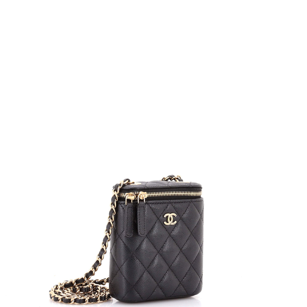 Vertical Classic Vanity Case with Chain Quilted Caviar Small