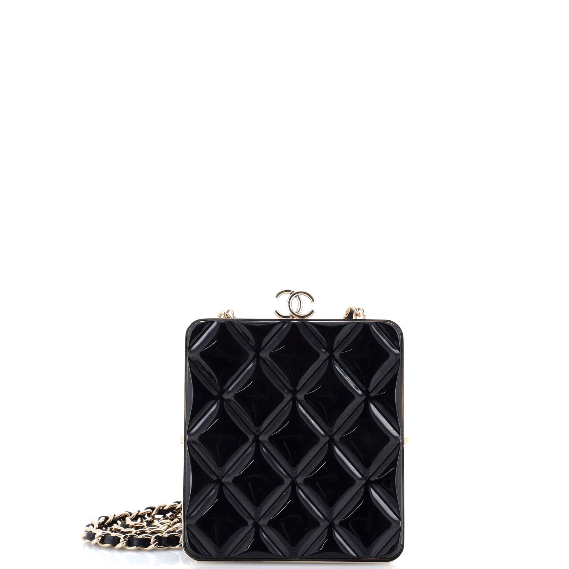 CC Frame Clutch with Chain Quilted Lambskin and Plexiglass