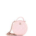 Handle with Care Round Vanity Case with Chain Quilted Lambskin Small