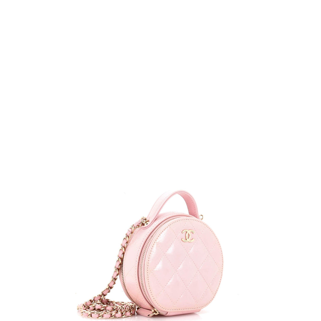Handle with Care Round Vanity Case with Chain Quilted Lambskin Small