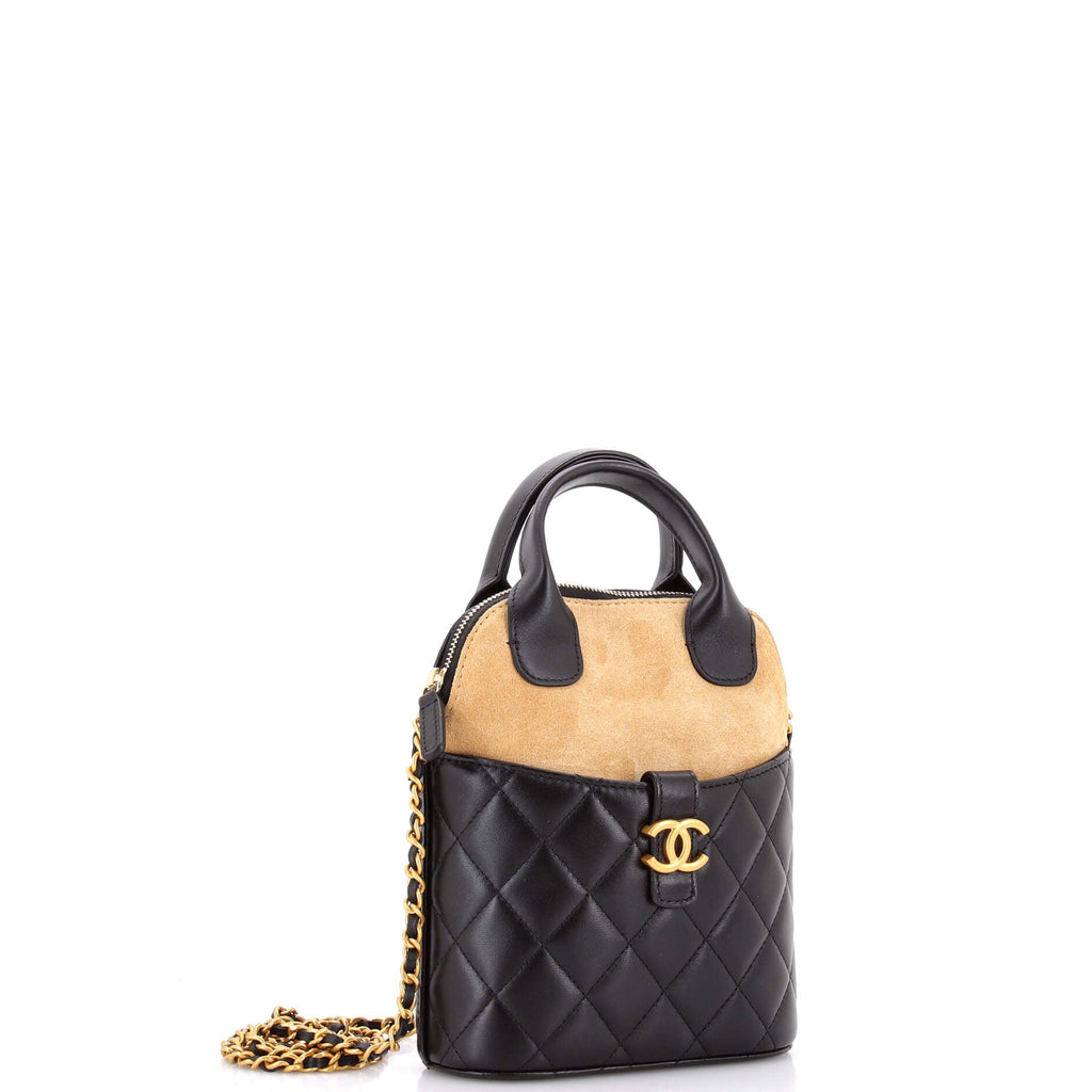 CC Dome Top Handle Clutch with Chain Quilted Lambskin with Suede Mini