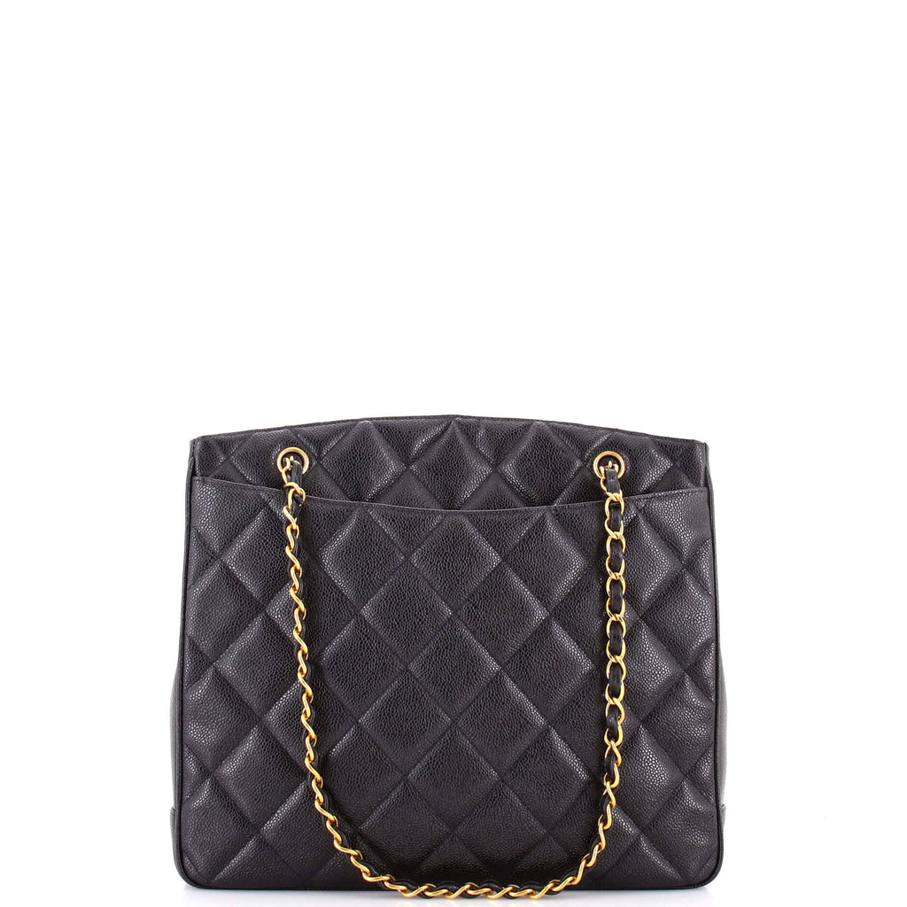 Vintage CC Lock Pocket Chain Tote Quilted Caviar Large