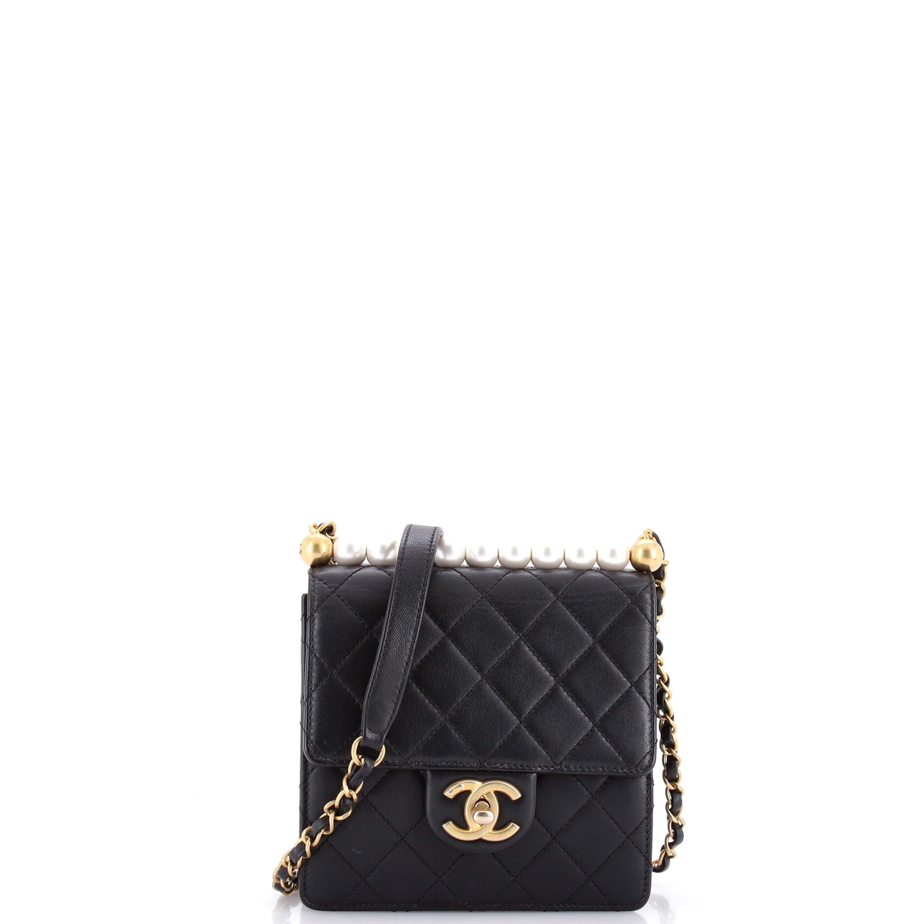 Chic Pearls Flap Bag Quilted Goatskin Mini