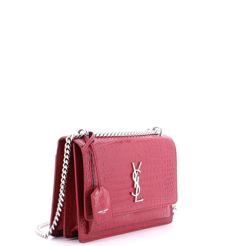 Sunset Crossbody Bag Crocodile Embossed Leather Medium