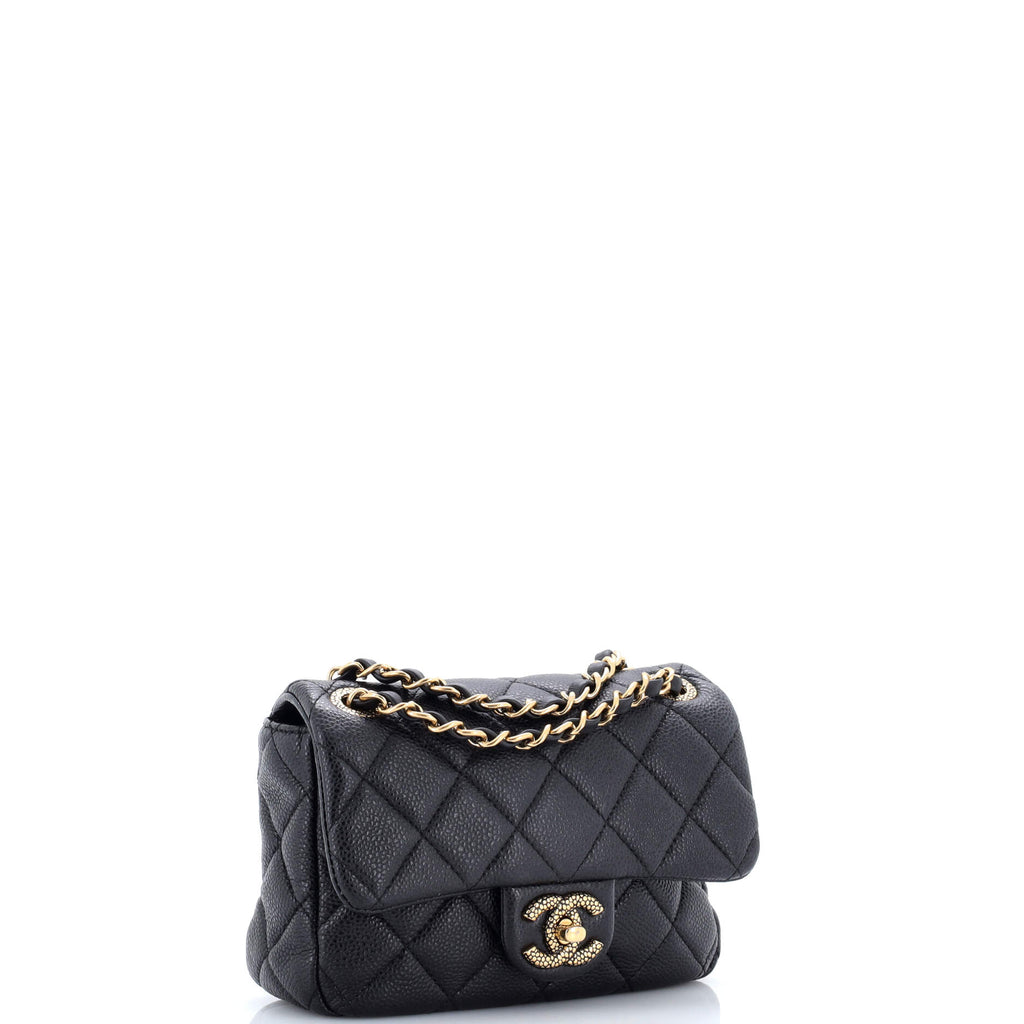 Textured CC Classic Single Flap Bag Quilted Caviar Mini