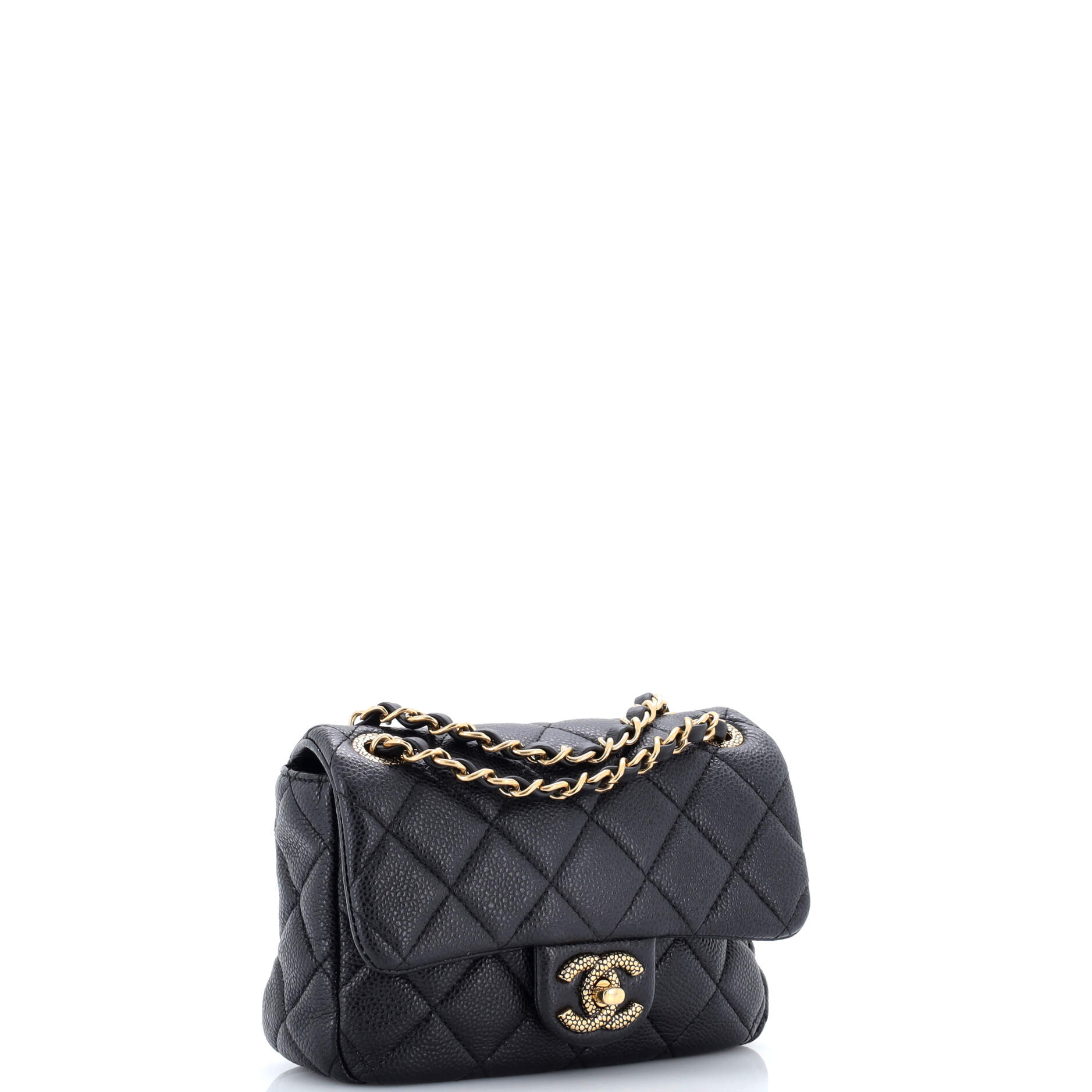 Textured CC Classic Single Flap Bag Quilted Caviar Mini