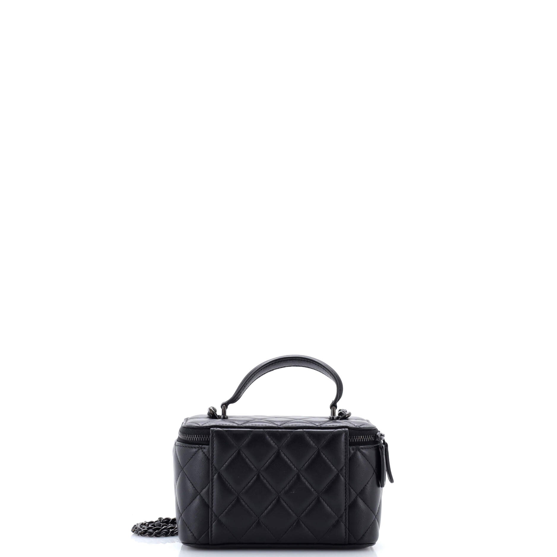 So Black Top Handle Vanity Case with Chain Quilted Lambskin Small