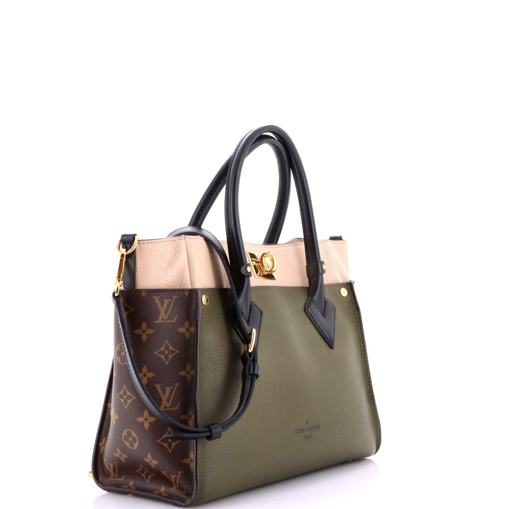 On My Side Tote Leather with Monogram Canvas MM