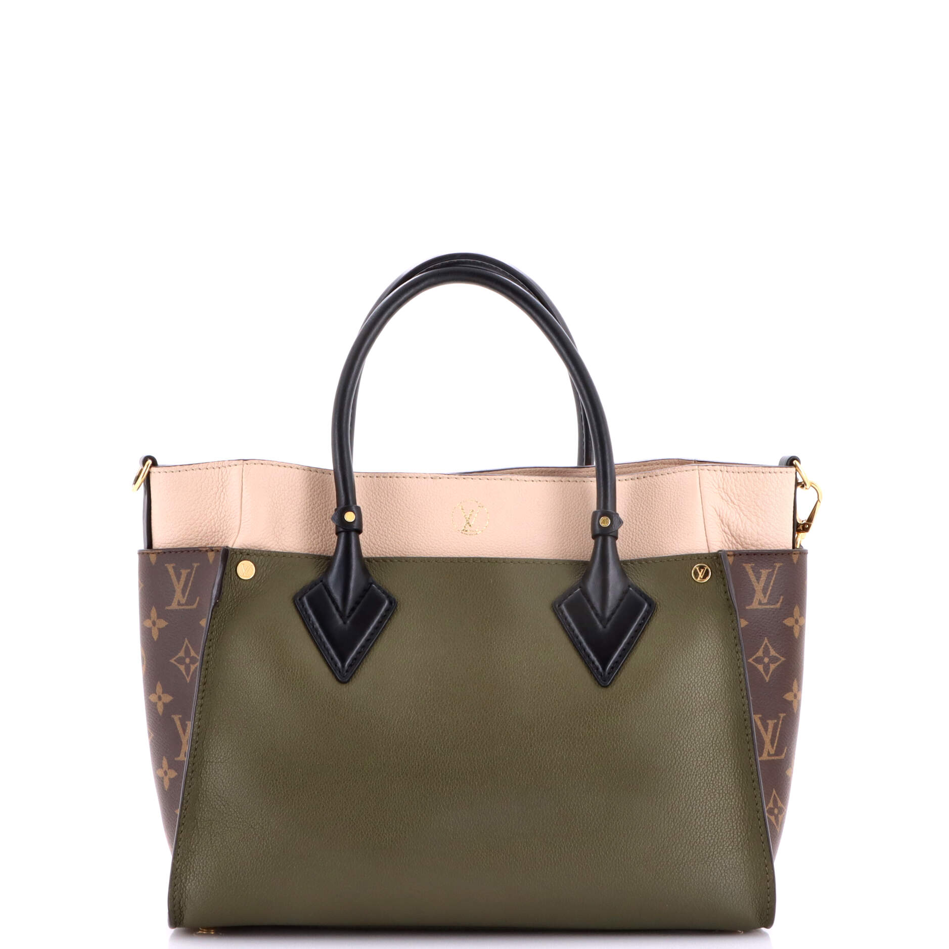 On My Side Tote Leather with Monogram Canvas MM