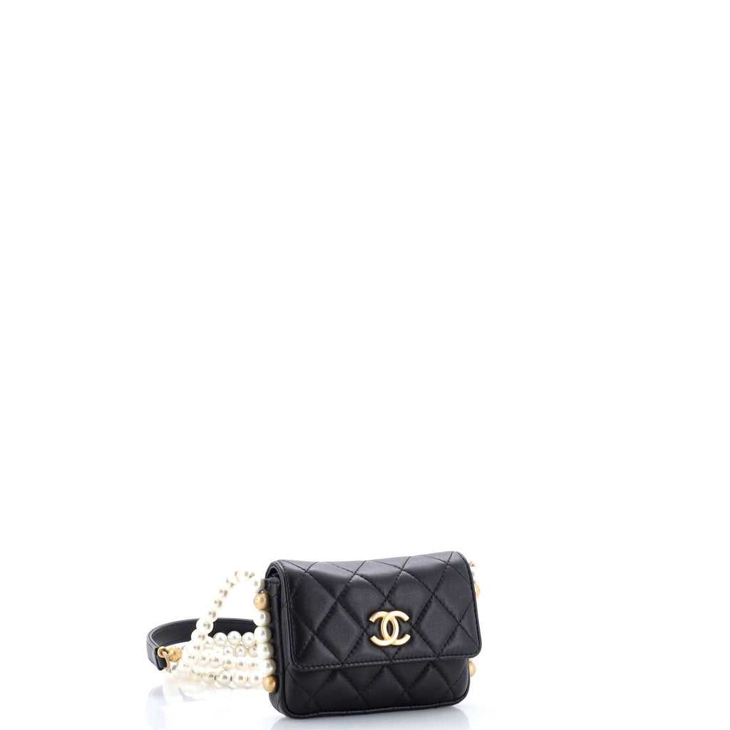 About Pearls Flap Card Holder with Chain Quilted Calfskin
