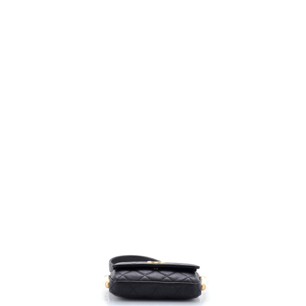 About Pearls Flap Card Holder with Chain Quilted Calfskin