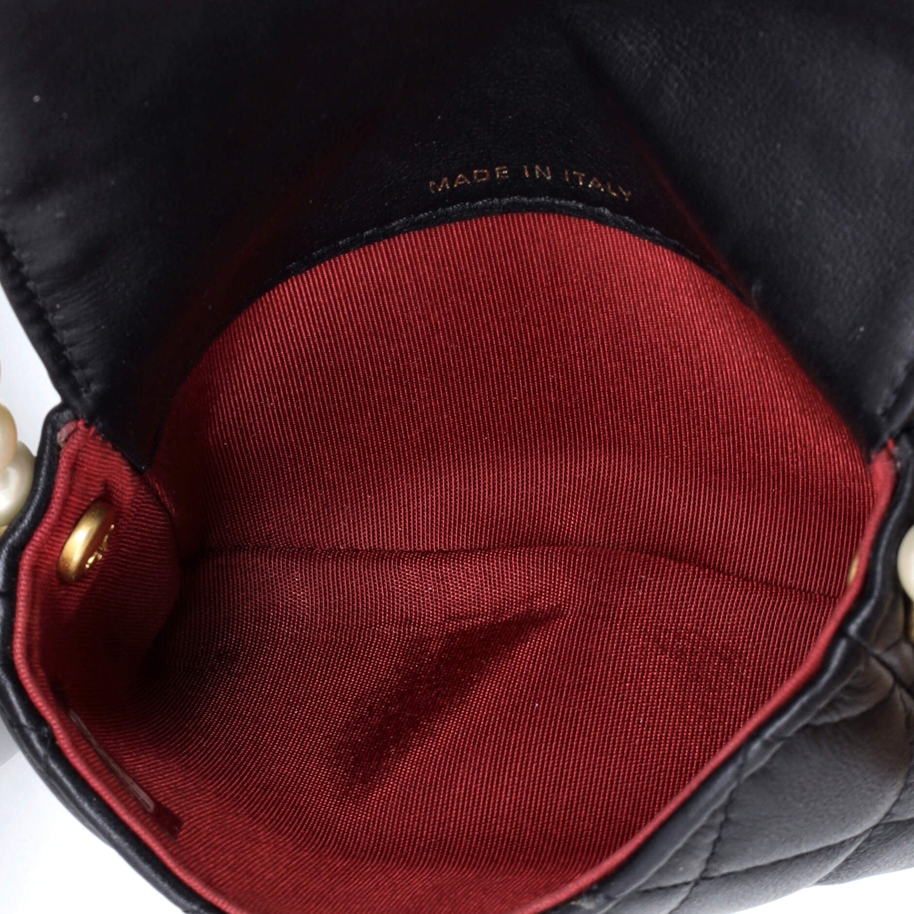 About Pearls Flap Card Holder with Chain Quilted Calfskin