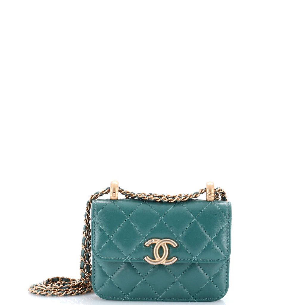 Perfect Fit Flap Coin Purse with Chain Quilted Calfskin