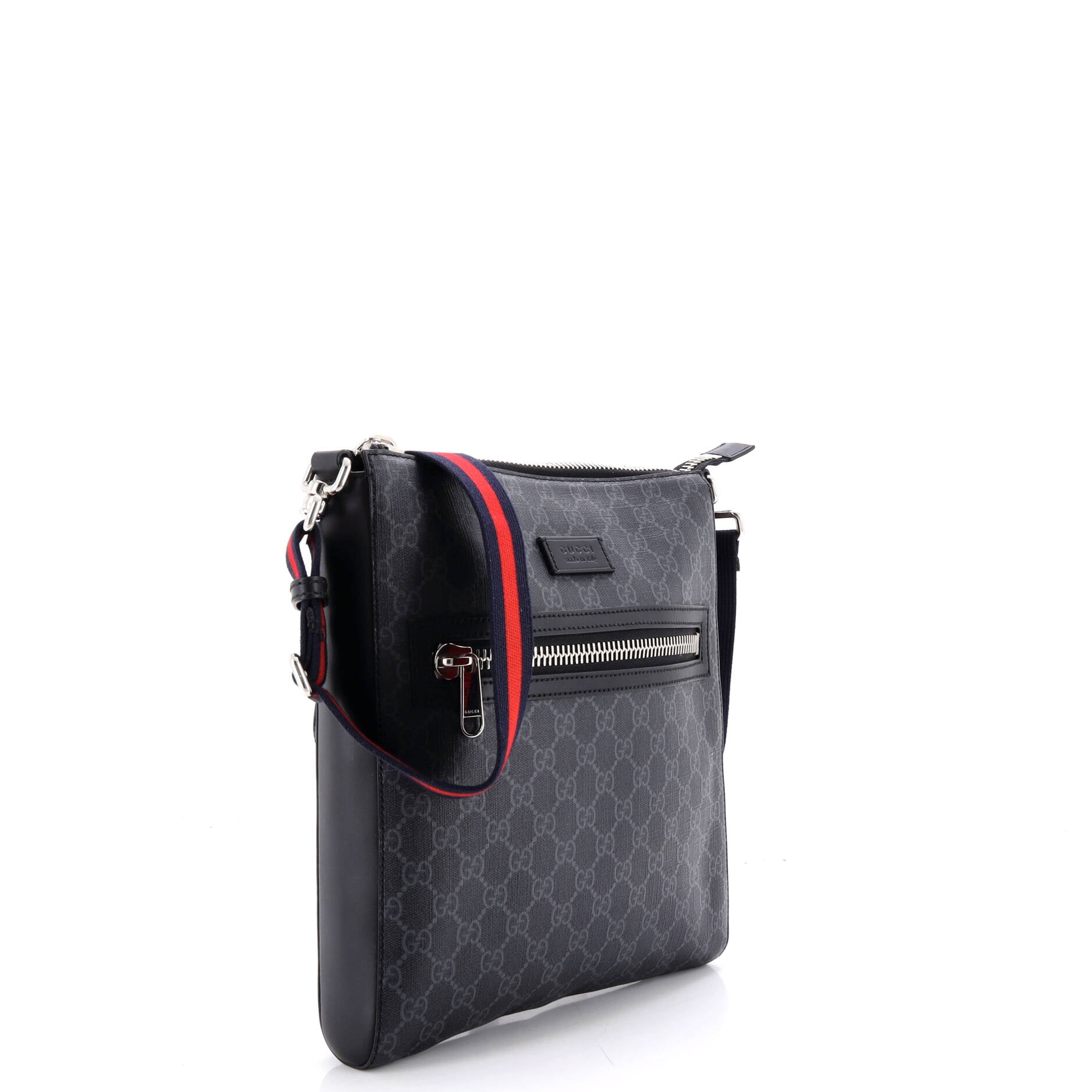 Web Strap Front Zip Messenger Bag GG Coated Canvas Medium