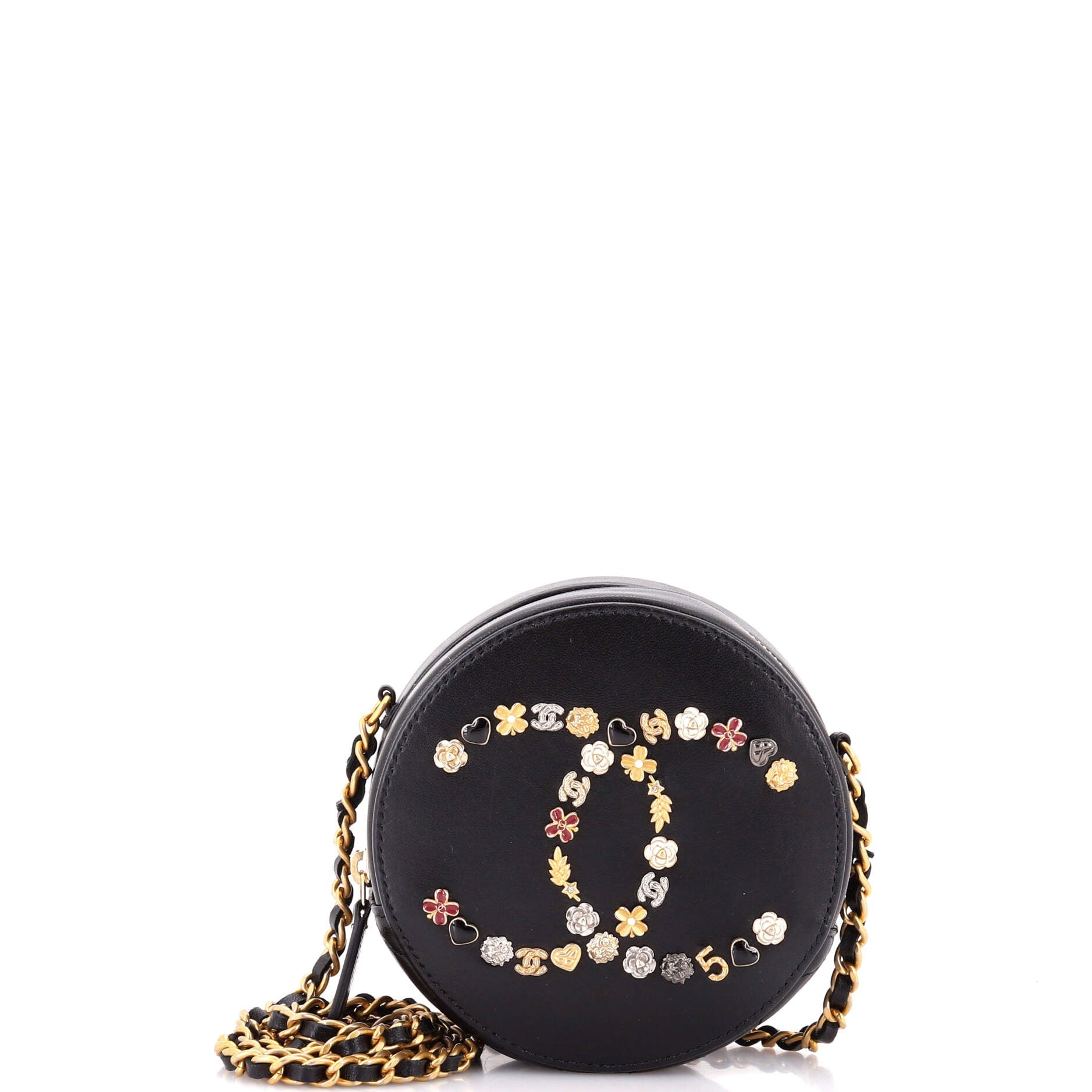 Lucky Charms Round Clutch With Chain Embellished Lambskin