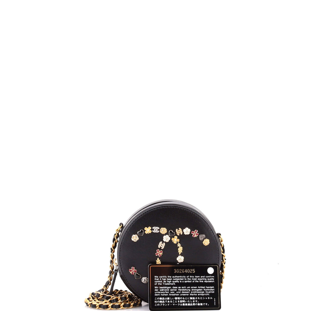 Lucky Charms Round Clutch With Chain Embellished Lambskin