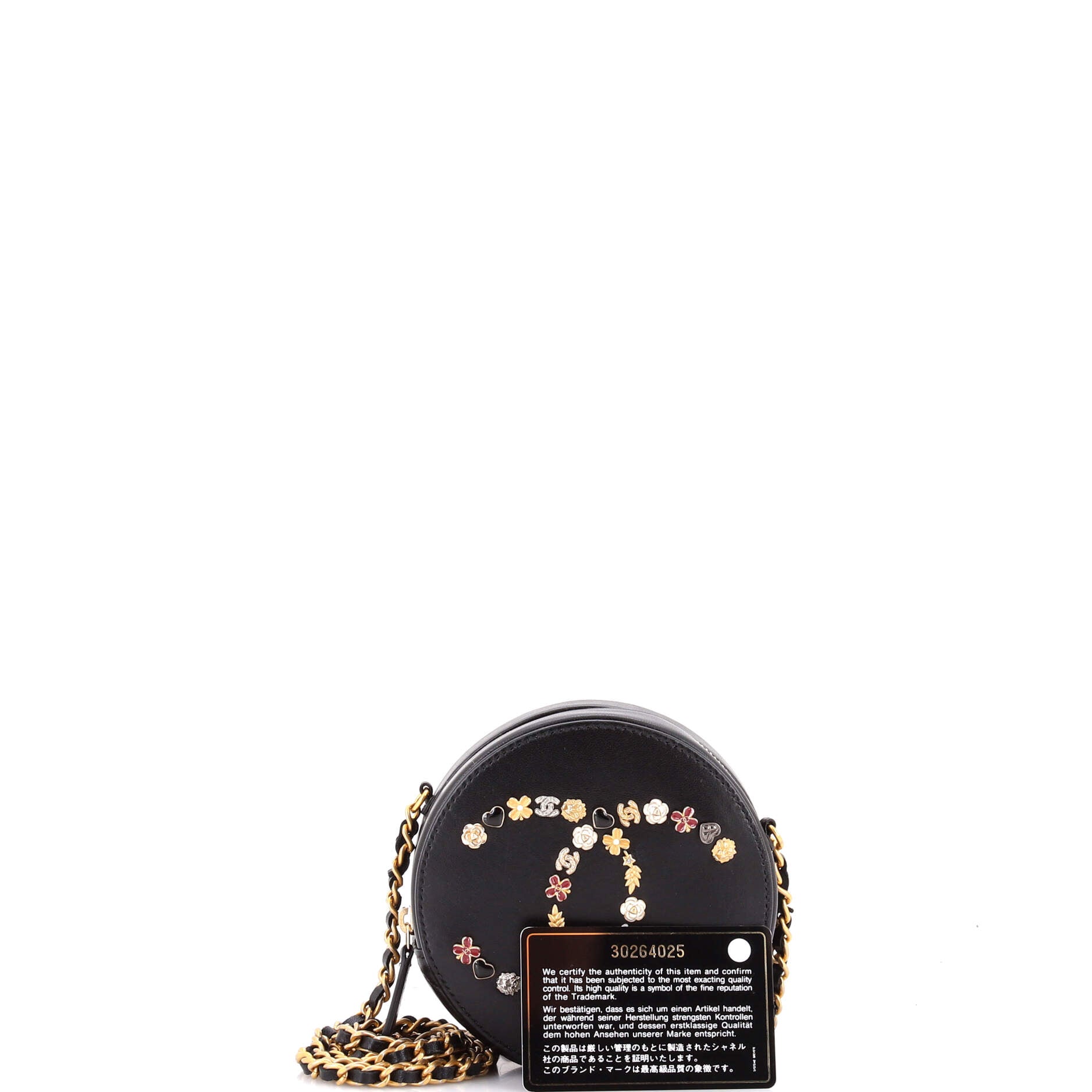 Lucky Charms Round Clutch With Chain Embellished Lambskin