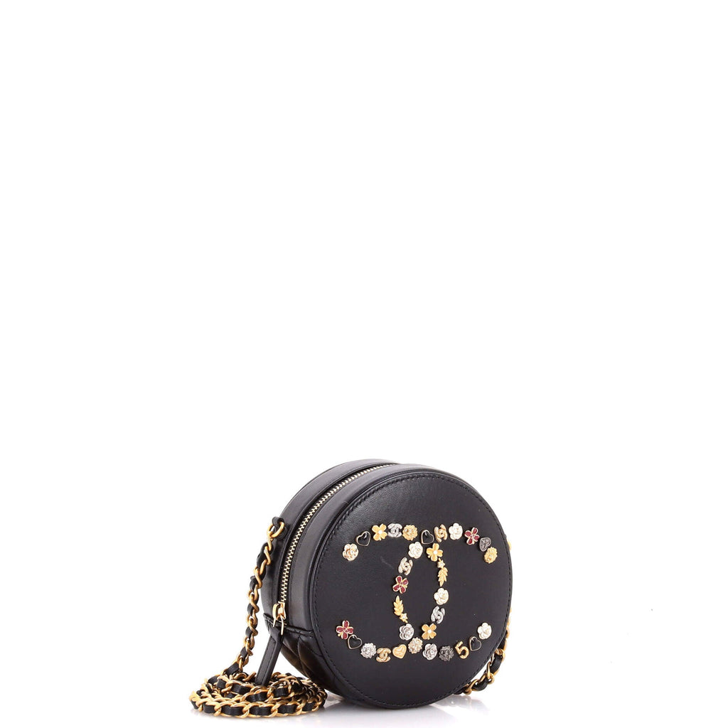 Lucky Charms Round Clutch With Chain Embellished Lambskin