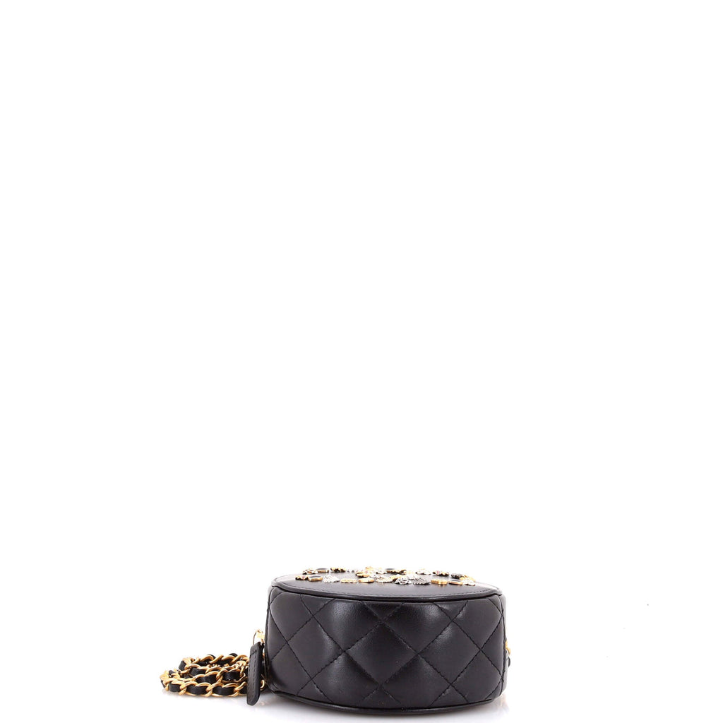 Lucky Charms Round Clutch With Chain Embellished Lambskin