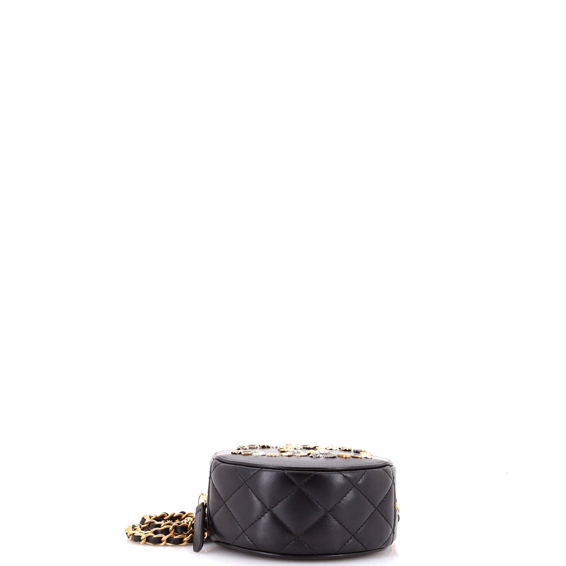 Lucky Charms Round Clutch With Chain Embellished Lambskin