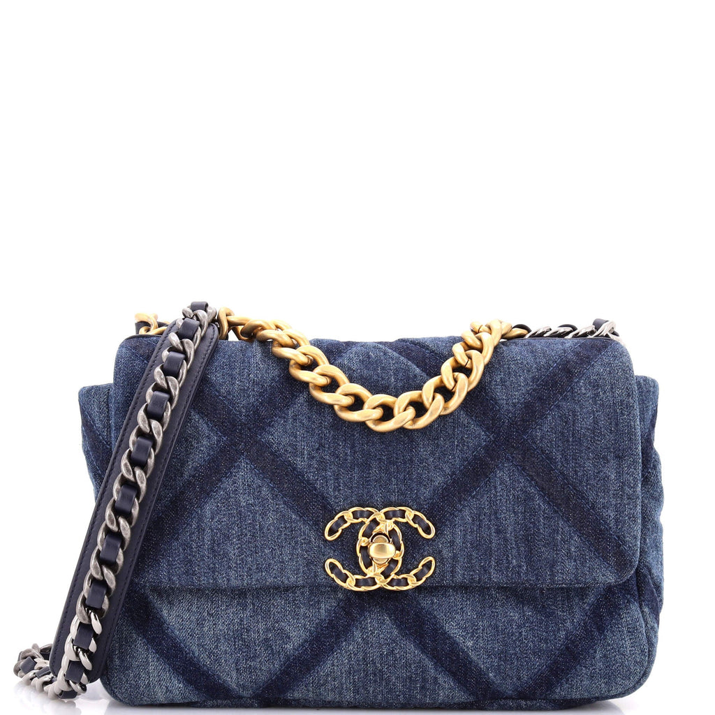 19 Flap Bag Quilted Denim Medium