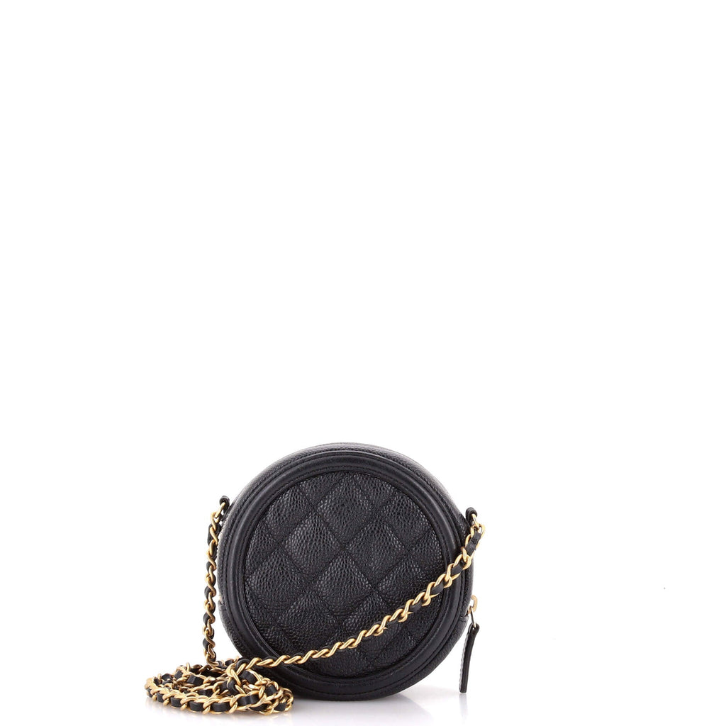 Filigree Round Clutch with Chain Quilted Caviar Mini