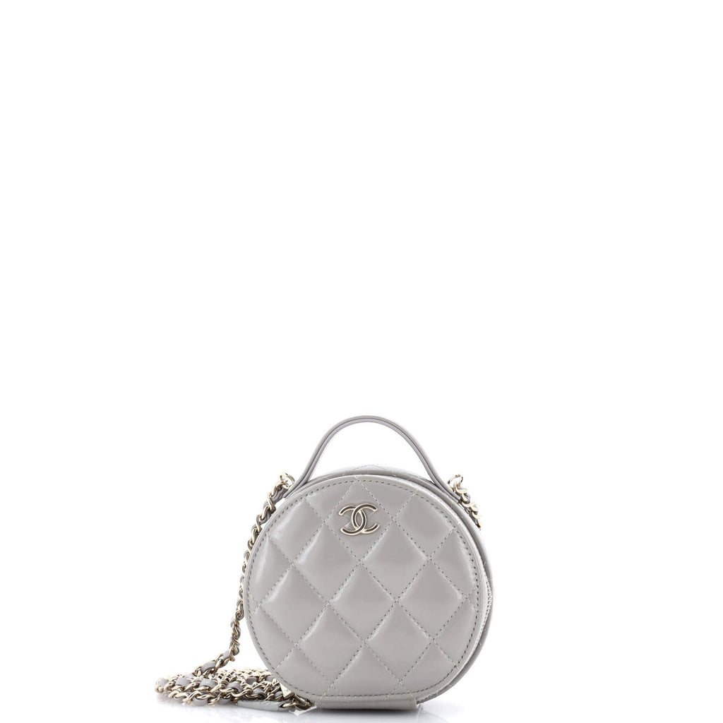 Handle with Care Round Vanity Case with Chain Quilted Lambskin Small