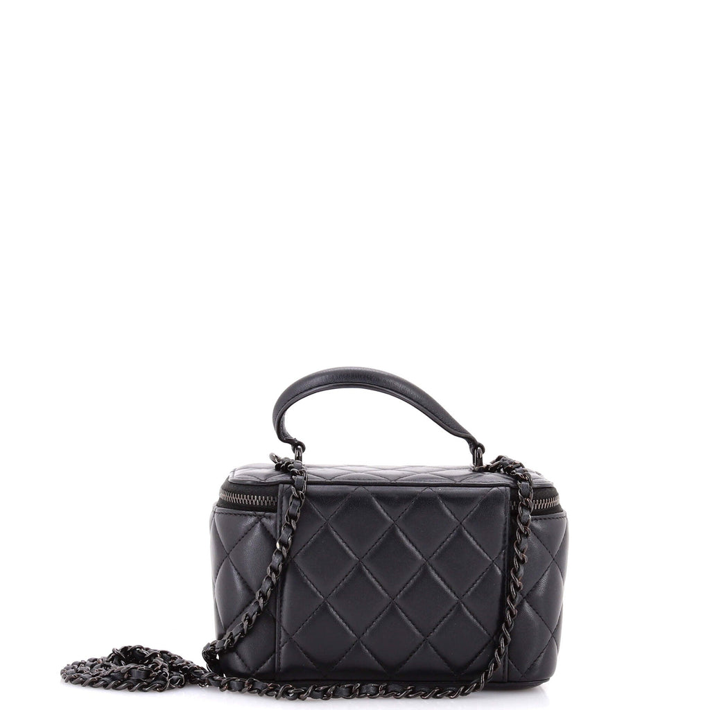 So Black Top Handle Vanity Case with Chain Quilted Lambskin Small