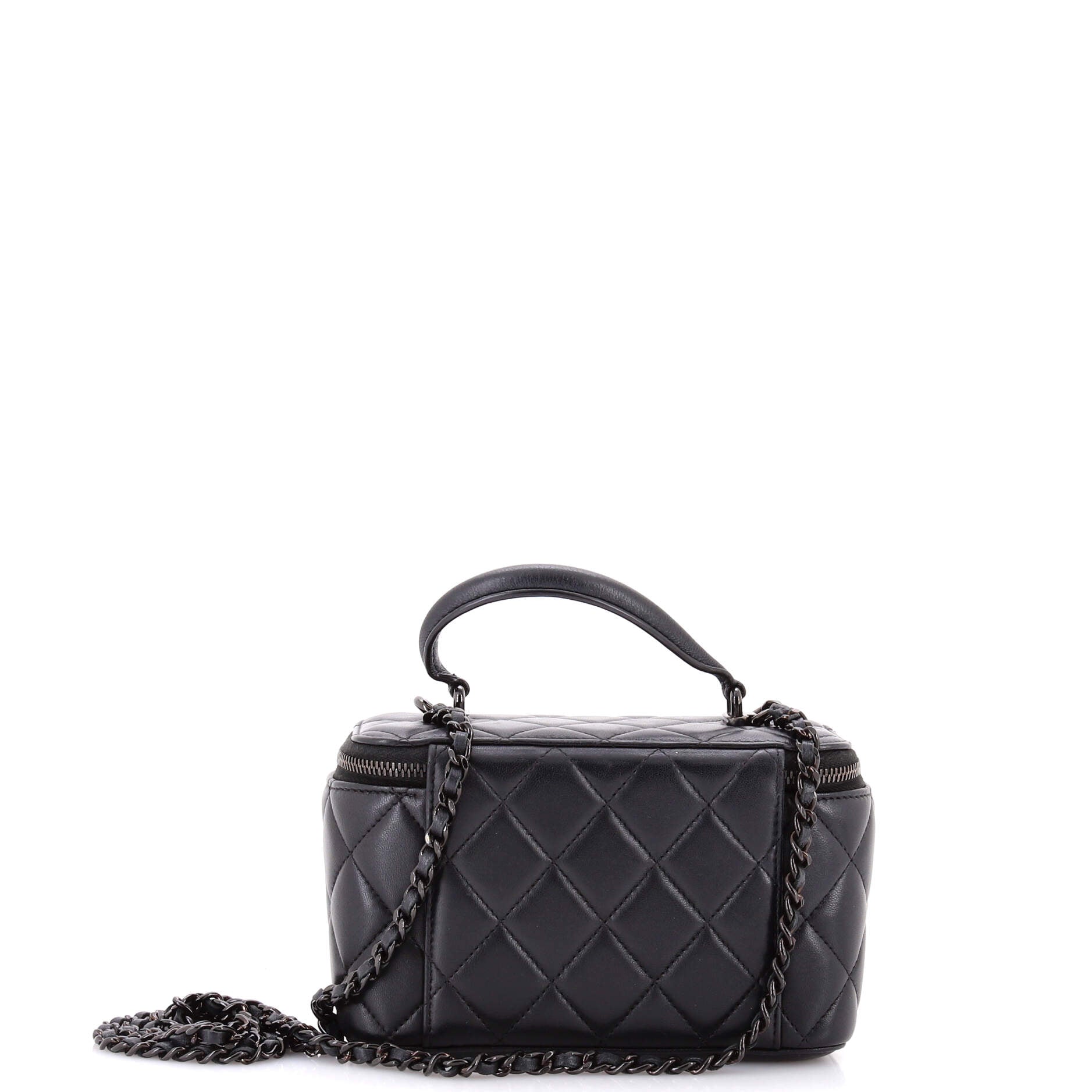 So Black Top Handle Vanity Case with Chain Quilted Lambskin Small
