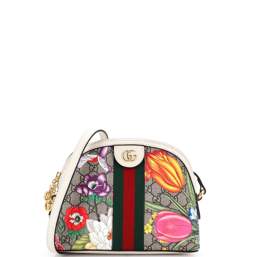 Ophidia Dome Shoulder Bag Flora GG Coated Canvas Small