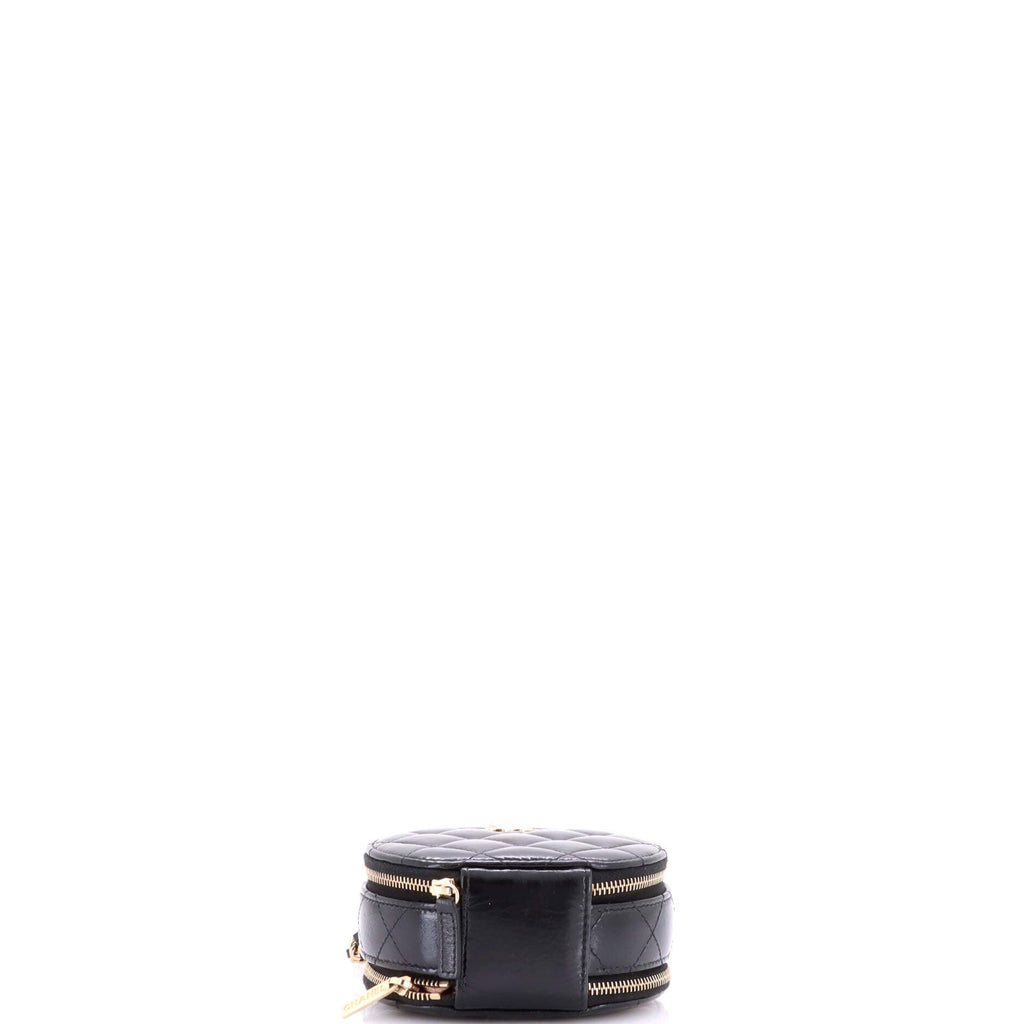 Handle with Care Round Vanity Case with Chain Quilted Lambskin Small