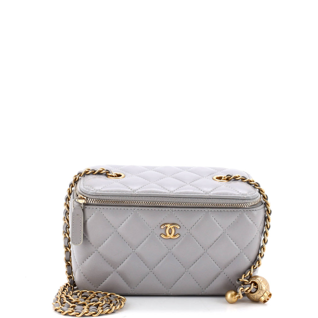 Pearl Crush Vanity Case with Chain Quilted Lambskin Small
