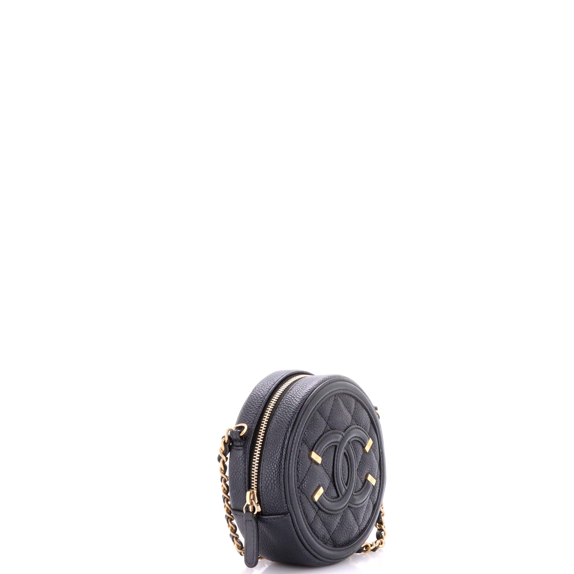 Filigree Round Clutch with Chain Quilted Caviar Mini