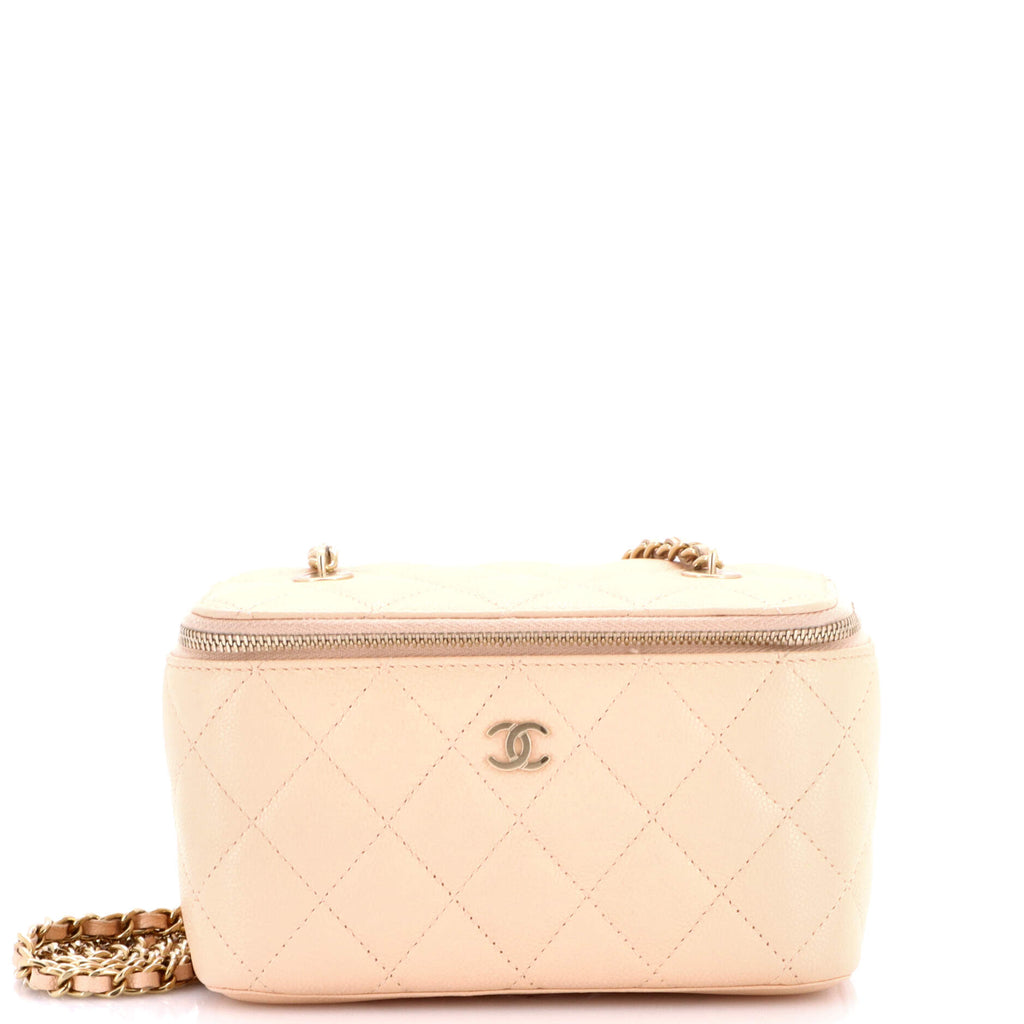 Classic Vanity Case with Chain Quilted Caviar Small