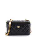 Classic Vanity Case with Resin Pearl Chain Quilted Lambskin Small