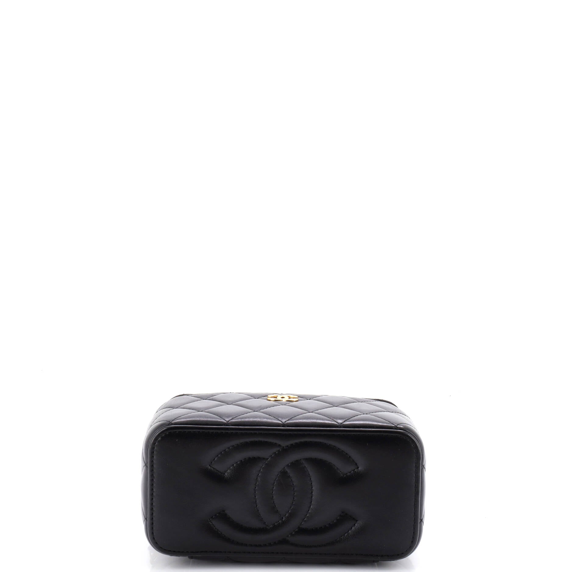 Classic Vanity Case with Resin Pearl Chain Quilted Lambskin Small