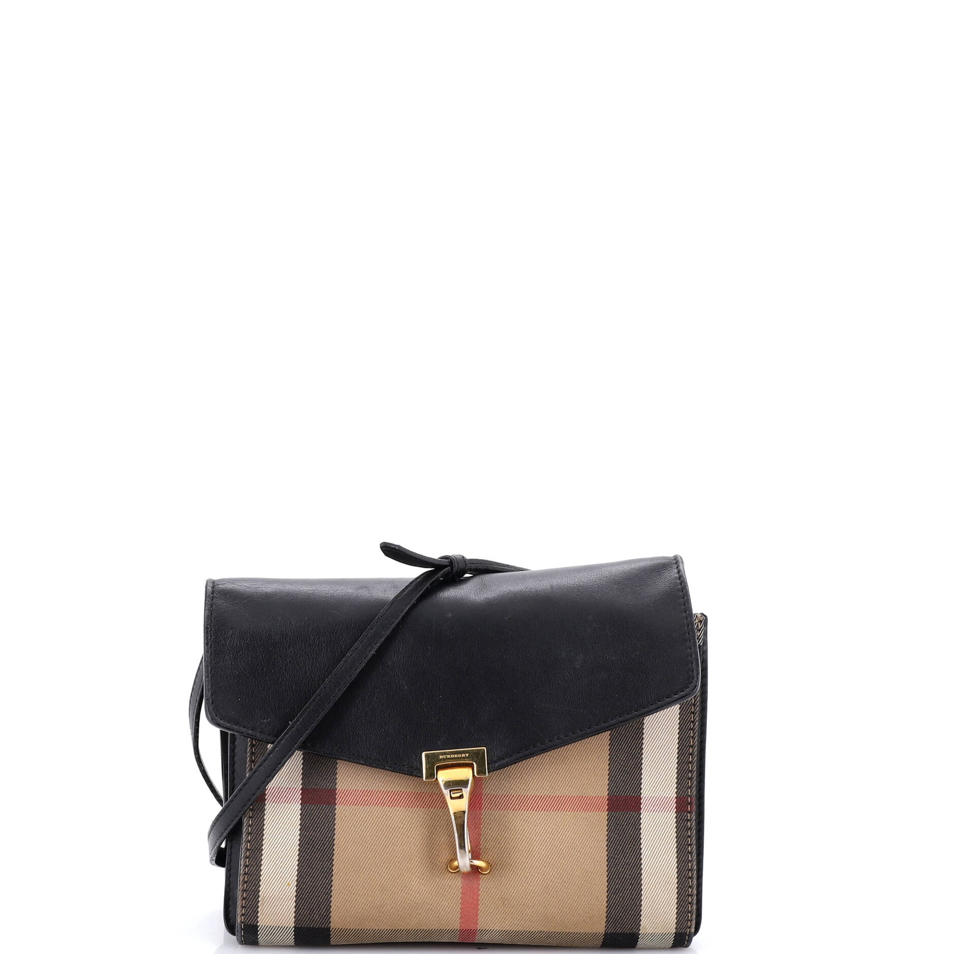 Macken Crossbody Bag Leather and House Check Canvas Small