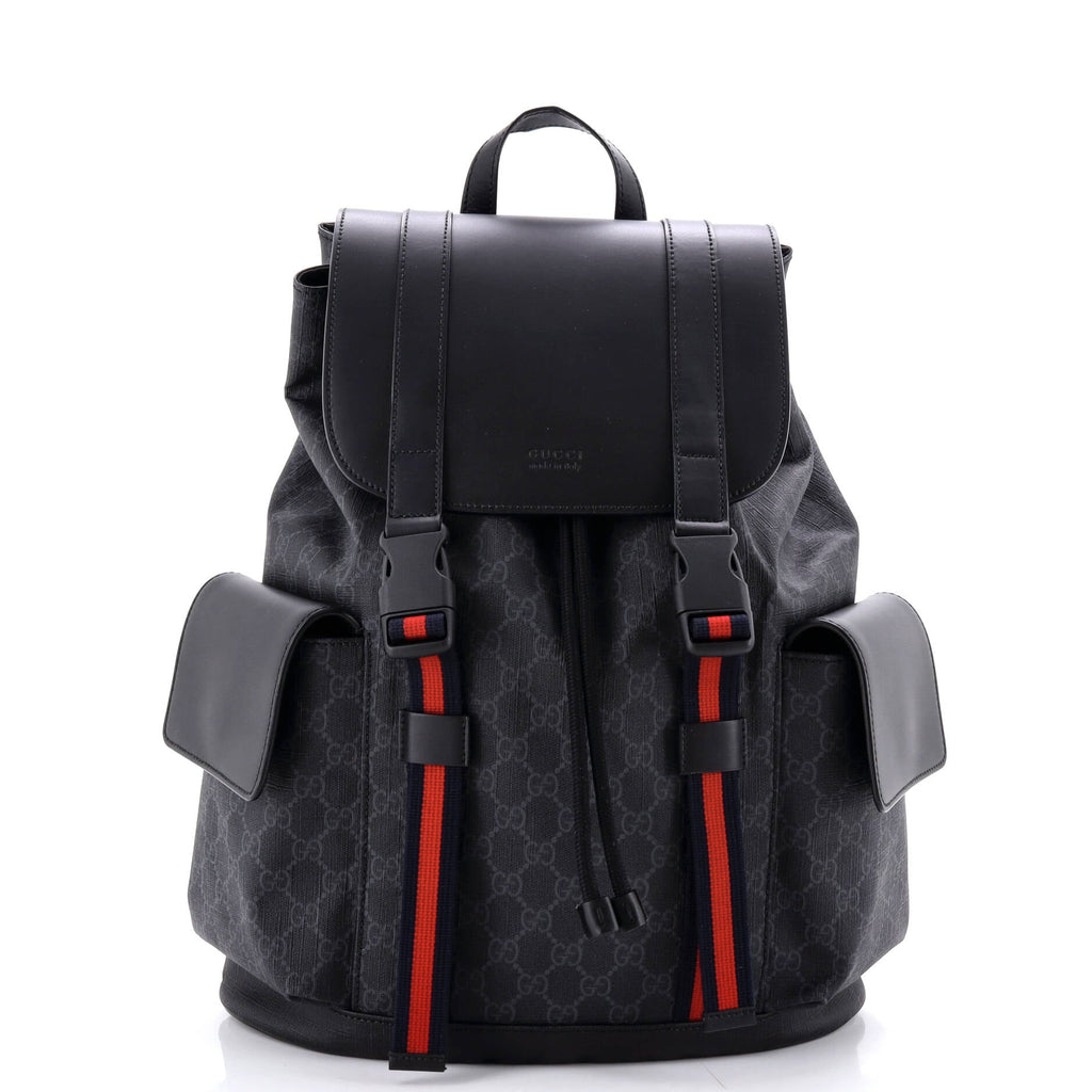 Double Pocket Buckle Backpack GG Coated Canvas Large