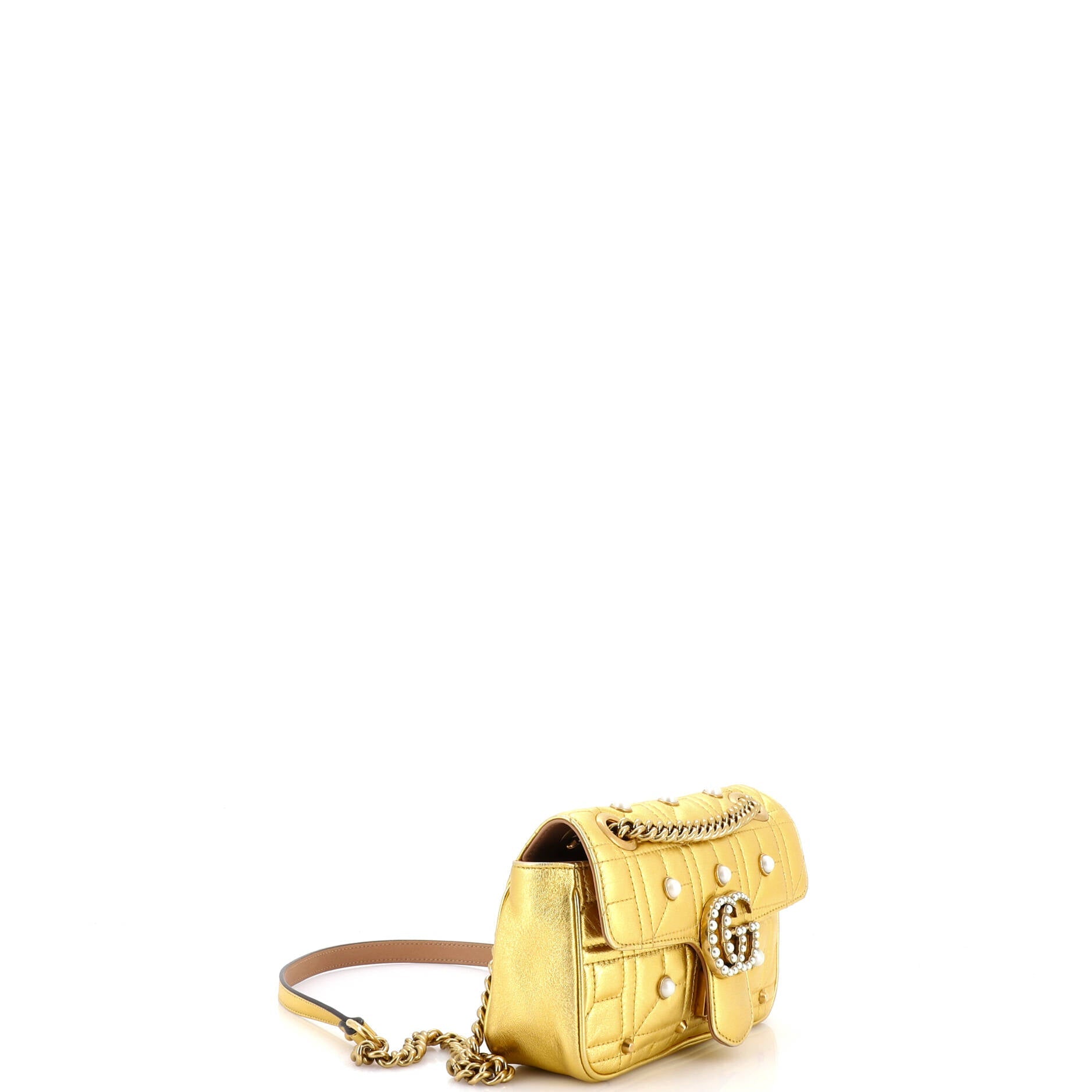 Pearly GG Marmont Flap Bag Embellished Matelasse Leather Mini