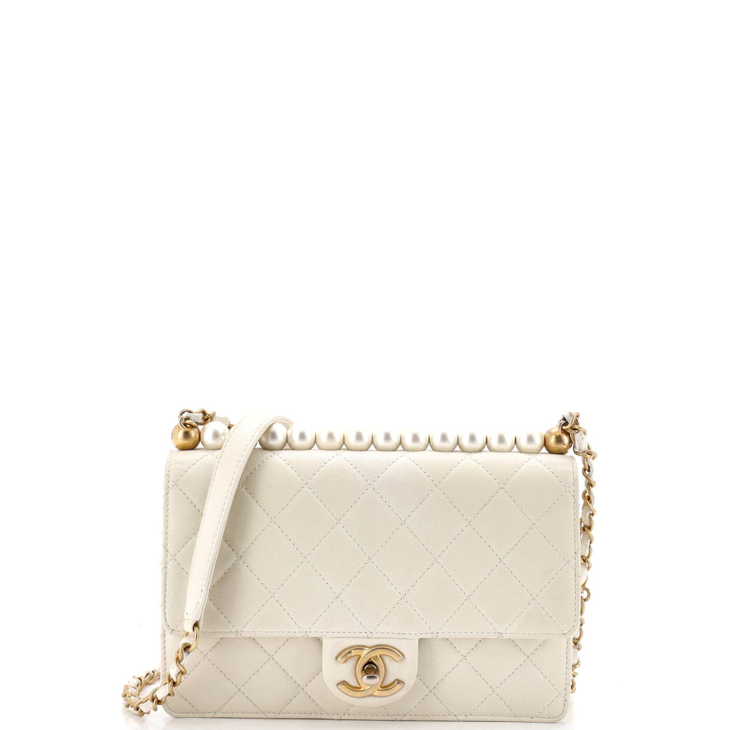 Chic Pearls Flap Bag Quilted Lambskin Small
