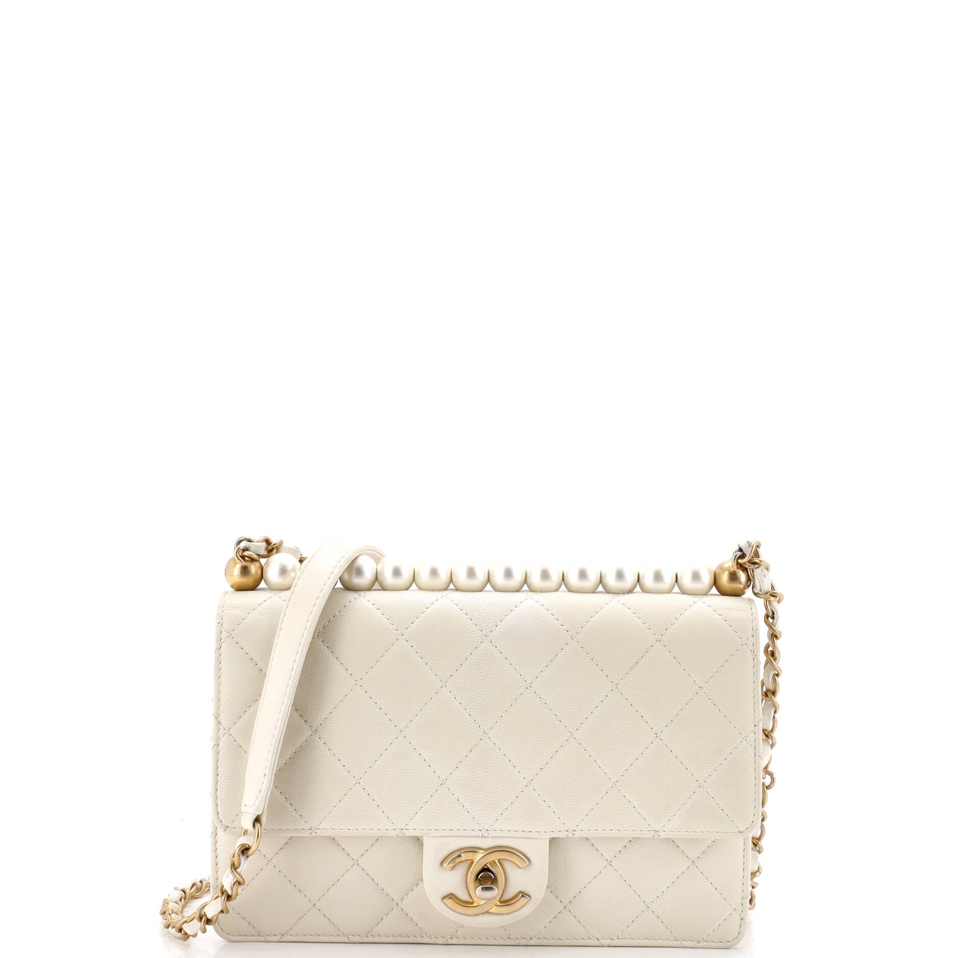 Chic Pearls Flap Bag Quilted Lambskin Small