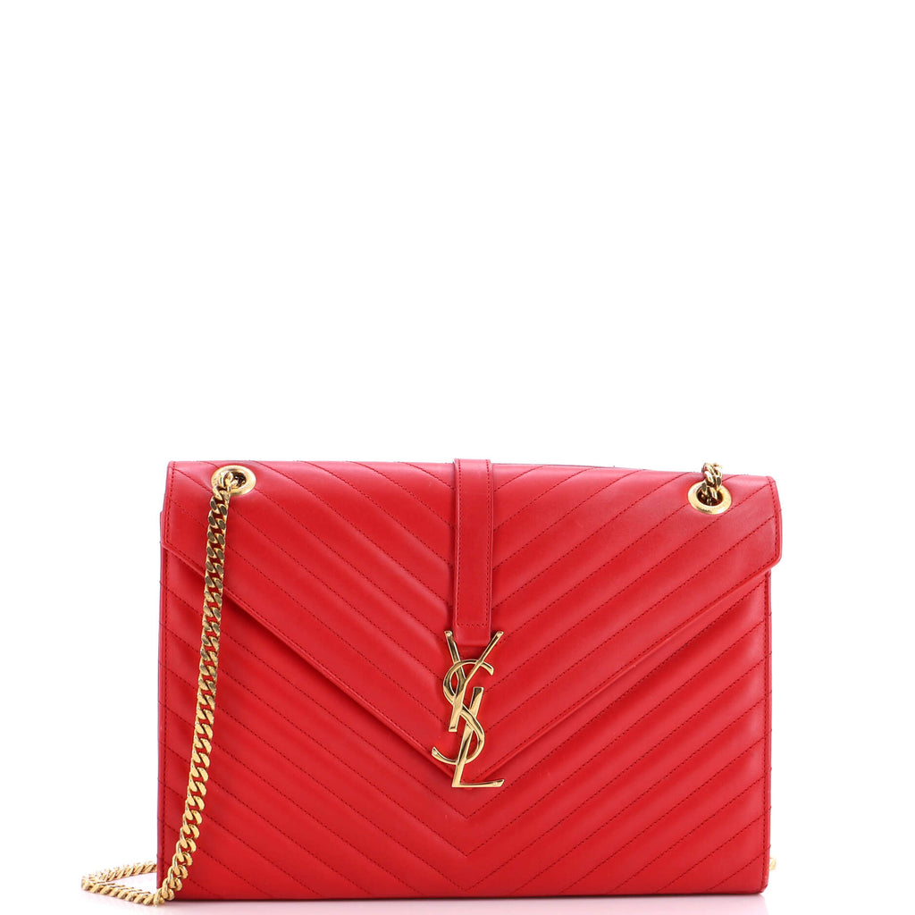 Classic Monogram Envelope Satchel Matelasse Chevron Leather Large
