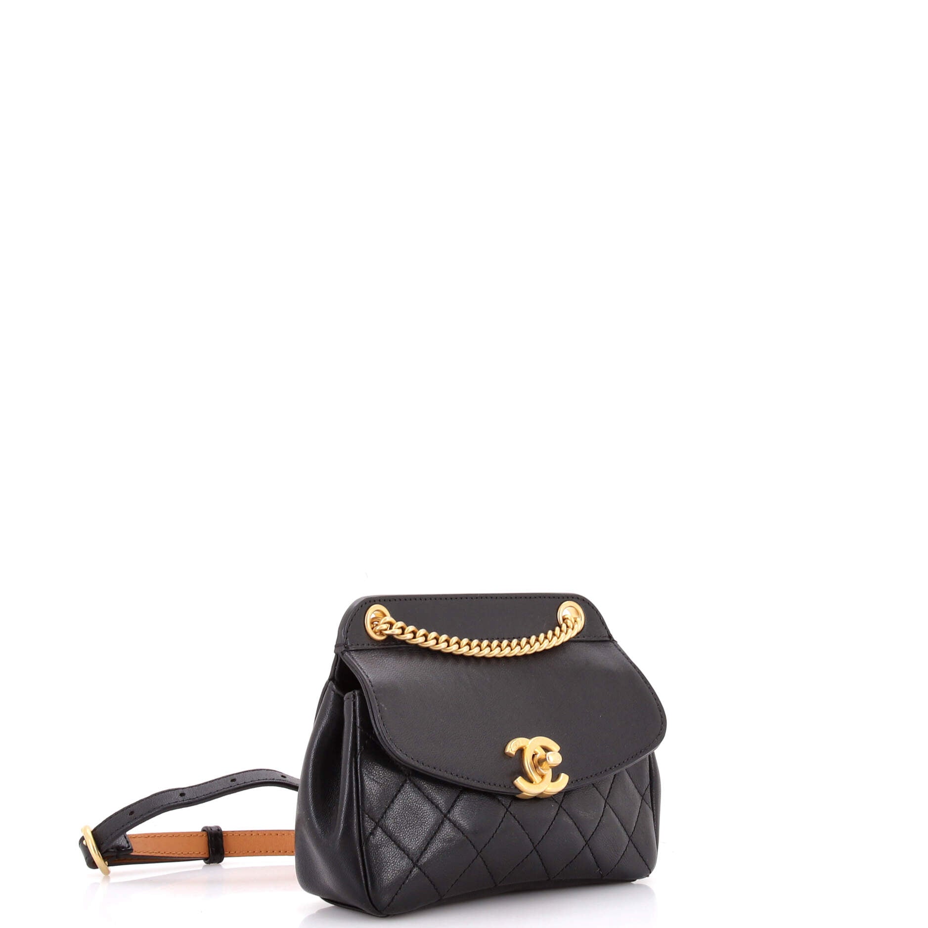 Curved Flap Bag Quilted Lambskin Small