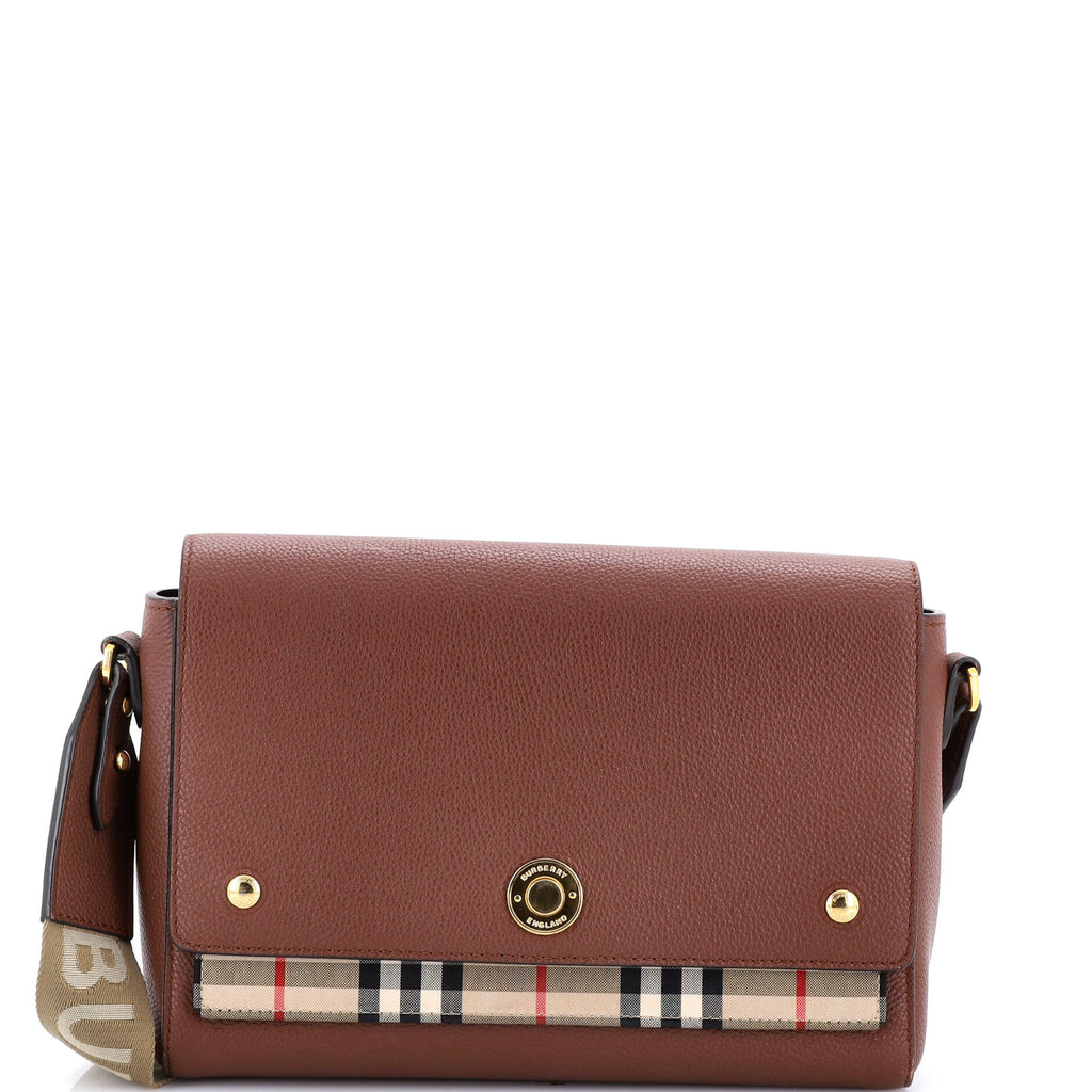 Note Crossbody Bag Leather with Vintage Check Canvas Medium